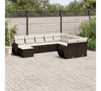 HaoChrymec Set Divano Giardino 10 Pezzi con Cuscini, Polyrattan Marrone e Vetro Temperato, Salotto Esterno Modulare, Divanetto da Esterno e Salottino Balcone, 110kg Capacità