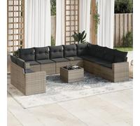 HaoChrymec Set Divano Giardino 11 Pezzi con Cuscini, Polyrattan Grigio e Vetro Temperato, Salotto da Giardino Esterno Modulare, Divanetto da Esterno con Contenitore, per Patio e Balcone