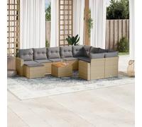 HaoChrymec Set Divano Giardino 11 Pezzi in Polyrattan Beige, Salotto Esterno con Cuscini, Divanetto da Esterno Modulare, Tavolo Acacia, per Giardino Patio Balcone, 110kg Capacità