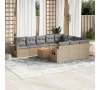 HaoChrymec Set Divano Giardino 11 Pezzi in Polyrattan Beige, Salotto Esterno con Cuscini, Divanetto da Esterno Modulare, Tavolo in Acacia, Per Giardino Patio Balcone