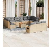 HaoChrymec Set Divano Giardino 14 Pezzi in Polyrattan Beige, Salotto Esterno con Cuscini, Divanetto da Esterno Modulare, Tavolo in Acacia, per Giardino Patio Balcone