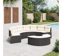 HaoChrymec Set Divano Giardino 2 Pezzi, Semicircolare, in Polyrattan Nero, con Cuscini Imbottiti, Design Modulare Componibile, Salotto da Giardino Esterno,Nero, Divano 287x70 cm e Sgabello 138x40 cm