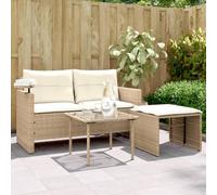 HaoChrymec Set Divano Giardino 3 Pezzi con Cuscini, in Polyrattan Beige, Design Moderno con Tavolo Regolabile, Salotto da Giardino Esterno, Divano Esterno Giardino, per Terrazzo e Patio, Colore Beige