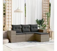 HaoChrymec Set Divano Giardino 4 Pezzi con Cuscini, Polyrattan Grigio e Acciaio, Salotto Esterno Modulare, Divanetto da Esterno e Salottino Balcone, Resistente alle Intemperie