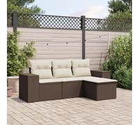 HaoChrymec Set Divano Giardino 4 Pezzi con Cuscini, Polyrattan Marrone e Acciaio, Salotto Esterno Modulare, Divanetto da Esterno e Salottino Balcone, Resistente alle Intemperie