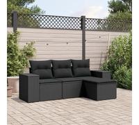 HaoChrymec Set Divano Giardino 4 Pezzi con Cuscini, Polyrattan Nero e Acciaio, Salotto Esterno Modulare, Divanetto da Esterno e Salottino Balcone, Resistente alle Intemperie