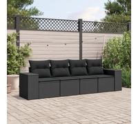 HaoChrymec Set Divano Giardino 4 Pezzi con Cuscini, Polyrattan Nero, Salotto Esterno Modulare, Divanetto da Esterno e Salottino Balcone, Resistente alle Intemperie, 110kg per Posto