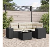 HaoChrymec Set Divano Giardino 5 Pezzi, Polyrattan Nero con Cuscini Cremi, Salotto Esterno Completo con Tavolo Vetro, Divanetto da Esterno per Giardino Balcone Patio, 110kg per Posto