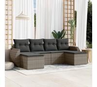 HaoChrymec Set Divano Giardino 6 Pezzi con Cuscini, Polyrattan Grigio e Acciaio, Salotto Esterno Modulare, Divanetto da Esterno e Salottino Balcone, Resistente alle Intemperie