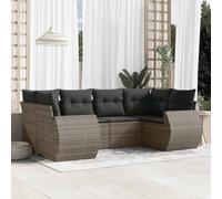 HaoChrymec Set Divano Giardino 6 Pezzi con Cuscini, Polyrattan Grigio e Acciaio, Salotto Esterno Modulare, Divanetto da Esterno e Salottino Balcone, Resistente alle Intemperie