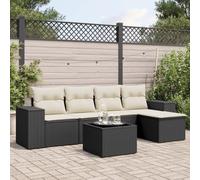 HaoChrymec Set Divano Giardino 6 Pezzi in Polyrattan Nero con Cuscini, Salotto Esterno Completo con Tavolo, Divanetto da Esterno Modulare, Resistente alle Intemperie, 110kg per Posto
