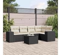 HaoChrymec Set Divano Giardino 6 Pezzi in Polyrattan Nero con Cuscini, Salotto Esterno Modulare, Divanetto da Esterno con Tavolo Vetro, per Giardino e Balcone, 110kg Capacità