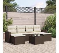 HaoChrymec Set Divano Giardino 7 Pezzi con Cuscini, in Polyrattan Marrone, Salotto da Esterno con Tavolo Vetro, Divanetto con Braccioli e Pouf, per Giardino, Terrazza, Balcone, 65.5x62x69 cm