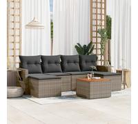 HaoChrymec Set Divano Giardino 7 Pezzi in Polyrattan Grigio con Cuscini, Salotto Esterno Modulare, Divanetto da Esterno con Tavolo Acacia, Resistente alle Intemperie, 110kg per Posto