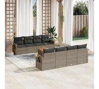 HaoChrymec Set Divano Giardino 9 Pezzi, Polyrattan Grigio con Cuscini, Salotto da Giardino Esterno e Divanetto da Esterno, Tavolo in Acacia, per Patio e Balcone, 110kg per Posto