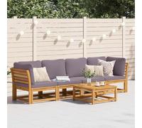 HaoChrymec Set Giardino 4 Pezzi con Cuscini, Legno Acacia Massello, Divanetto da Esterno e Sedie, Salottino da Giardino Modulare, Grigio Scuro, 110kg per Posto
