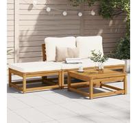 HaoChrymec Set Giardino 4 Pezzi con Cuscini, Legno Acacia Massello, Divanetto da Esterno e Sedie, Salottino da Giardino per Terrazza Balcone, Bianco Crema, 110kg per Posto