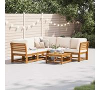 HaoChrymec Set Giardino 6 Pezzi con Cuscini, Legno Acacia Massello, Divanetto Angolare e Tavolo, Salottino Esterno per Giardino e Terrazza, Bianco Crema, 110kg Capacità