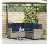 HaoChrymec Set Giardino Esterno a L con Tavolo, Divano da Esterno in Polyrattan Grigio, Salotto da Giardino con Cuscini Blu, Mobili da Giardino Resistenti, Completo di Accessori, 146 x 146 x 76 cm