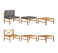 HaoChrymec Set Salotto da Giardino 3 Pezzi, Teak Grigio Scuro con Cuscini, Divanetto da Esterno e Tavolo, Salottino per Giardino Patio Balcone, Completo di Sgabello