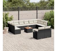 HaoChrymec Set Salotto Giardino 13 Pezzi, Polyrattan Nero con Cuscini, Divano Esterno Modulare, Tavolo Acacia, Completo per Giardino Patio Balcone, Resistente agli UV