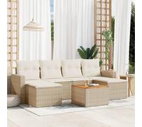 HaoChrymec Set Salotto Giardino 7 Pezzi con Cuscini, Polyrattan Beige e Tavolo Acacia, Divano da Esterno Modulare, Salottino da Giardino e Balcone, Resistente agli UV, 110kg per Posto