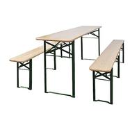 HaoChrymec Set Tavolo da Birra con 2 Panche, in Legno di Abete e Metallo, Pieghevole, Design Compatto, Risparmio Spazio, Tavolo da Giardino, Tavolo Pieghevole da Esterno, Terrazzo,Verde Scuro, 220 cm