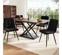 HaoChrymec Set Tavolo da Pranzo 5 Pezzi in MDF e Velluto, Tavolo Estensibile 160x80x75cm con 4 Sedie in Velluto Nero, Design Moderno, Adatto a Sala da Pranzo e Cucina, Noce e Nero