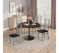 HaoChrymec Set Tavolo da Pranzo per 4 Persone, Tavolo Tulipano 120CM con 4 Sedie, Design Robusto e Confortevole, Adatto a Sala da Pranzo e Caffetteria, Tavolo Marrone Sedie Grigie