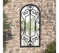 HaoChrymec Specchio Da Giardino Rettangolare In Ferro e Vetro, Design Anticato e Resistente Alle Intemperie, Adatto Per Esterno e Ingresso, Specchio Da Parete Moderno, Nero, 100x45 cm