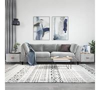 HaoChrymec Tavolini da Caffè Set 2 Pezzi, in Legno e Ferro con Cassetto, Design Moderno Grigio Cemento, per Soggiorno o Salotto, 50 x 50 x 40 cm
