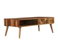 HaoChrymec Tavolino da Caffè in Legno Massello di Acacia, Design Vintage con Cassetto, Finitura Miele, per Soggiorno o Salotto, 110 x 50 x 37 cm