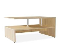 HaoChrymec Tavolino da Caffè Moderno, 2 Ripiani con Vano Portaoggetti, Struttura Acciaio Inox e Legno Rovere, Design Contemporaneo per Soggiorno, 90 x 59 x 42 cm