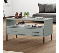 HaoChrymec Tavolino da Caffè Moderno con Gambe in Metallo, in Legno Massello di Pino, Design Scandinavo con Cassetto, Grigio Antracite, 85 x 50 x 45 cm