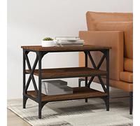 HaoChrymec Tavolino Laterale Moderno, in Legno Composito e Ferro con Effetto Rovere Marrone, Design Industriale per Soggiorno o Salotto, 55 x 38 x 45 cm
