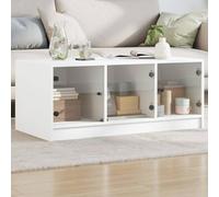 HaoChrymec Tavolino Moderno con Ante in Vetro, Struttura in Legno Bianco, Design Minimalista per Soggiorno o Sala, Ampio Piano e Spazio Archiviazione, 102 x 50 x 42 cm