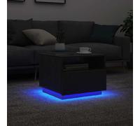 HaoChrymec Tavolino Moderno con Luci LED RGB, Effetto Rovere Nero, Design Multifunzione con USB, per Soggiorno o Camera, 50 x 49 x 40 cm