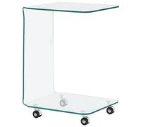 HaoChrymec Tavolino Moderno con Piano in Vetro Temperato, Design Minimalista con 4 Ruote Girevoli, per Soggiorno o Salotto, Trasparente, 45 x 40 x 63 cm
