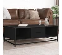 HaoChrymec Tavolino Moderno Nero, Struttura in Metallo e Legno, Design Industriale con Piano Spazioso, per Soggiorno o Sala Giochi, 100 x 57 x 35 cm