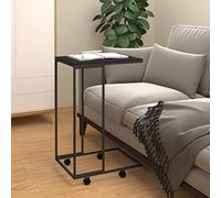 HaoChrymec Tavolino Multifunzione con Ruote, Design a C in Legno e Ferro, Mobile Poggia tutto Nero per Soggiorno o Camera, 40 x 30 x 63.5 cm