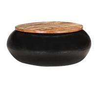 HaoChrymec Tavolino Quadrato Nero, in Legno Massello Riciclato e Ferro, Design Unico con Venature Naturali, per Soggiorno o Sala da Pranzo, 68 x 68 x 30 cm