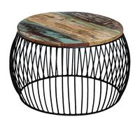 HaoChrymec Tavolino Rotondo da Caffè, in Legno Massello di Recupero con Base Ferro, Design Vintage Unico, Lavorazione Artigianale, per Soggiorno o Sala, 68 x 37 cm