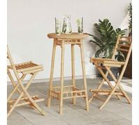 HaoChrymec Tavolo da Bar Alto, in Bambù Naturale, Design Rotondo con Piano a Doghe, Bancone Bar Esterno, Tavolo Bar Alto, per Giardino, Terrazzo e Balcone, Colore Naturale, Ø55x100 cm