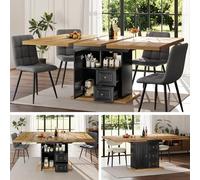 HaoChrymec Tavolo da Pranzo Allungabile in MDF e Metallo, Tavolo Estensibile con Ripiani e Piano Scorrevole, Tavolo Minimalista Moderno, Adatto a Cucina e Soggiorno, Legno Naturale, 110x80x75-140cm