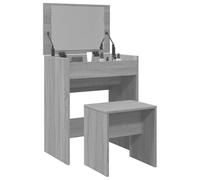 HaoChrymec Toeletta con Sgabello in Legno Grigio Sonoma, Tavolo Vanity Desk for Makeup con Specchio e 1 Scomparto, Postazione Trucco e Postazione Make Up, Mobili Camera da Letto, 60x40x113.5 cm