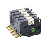 HAOCNC Nastro per etichette laminato da 5/10 confezioni da 12 mm compatibile con i materiali di consumo della stampante PTH110 per il codice articolo 231 221 131 531 631(Black on Gold-5PK)