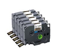 HAOCNC Nastro per etichette laminato da 5/10 confezioni da 12 mm compatibile con i materiali di consumo della stampante PTH110 per il codice articolo 231 221 131 531 631(Gold on Black-5PK)
