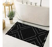 HAOCOO Tappeto da bagno Boho 5,8 x 8,8 cm, in cotone, lavabile, con nappe, bianco e nero, tappeto da cucina in stile tribale marocchino, porta d'ingresso per soggiorno, cucina e camera da letto