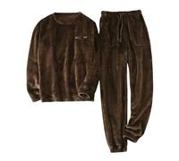 HAODAGE Pigiami da Uomo Set di Pigiama Caldi Spessi degli Uomini per Sleepwear Autunno Inverno Confortevole Morbido 2Pcs Homewear Set-Marrone Scuro-XL(70-82.5Kg)
