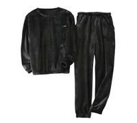 HAODAGE Pigiami da Uomo Set di Pigiama Caldi Spessi degli Uomini per Sleepwear Autunno Inverno Confortevole Morbido 2Pcs Homewear Set-Nero-XL(70-82.5Kg)